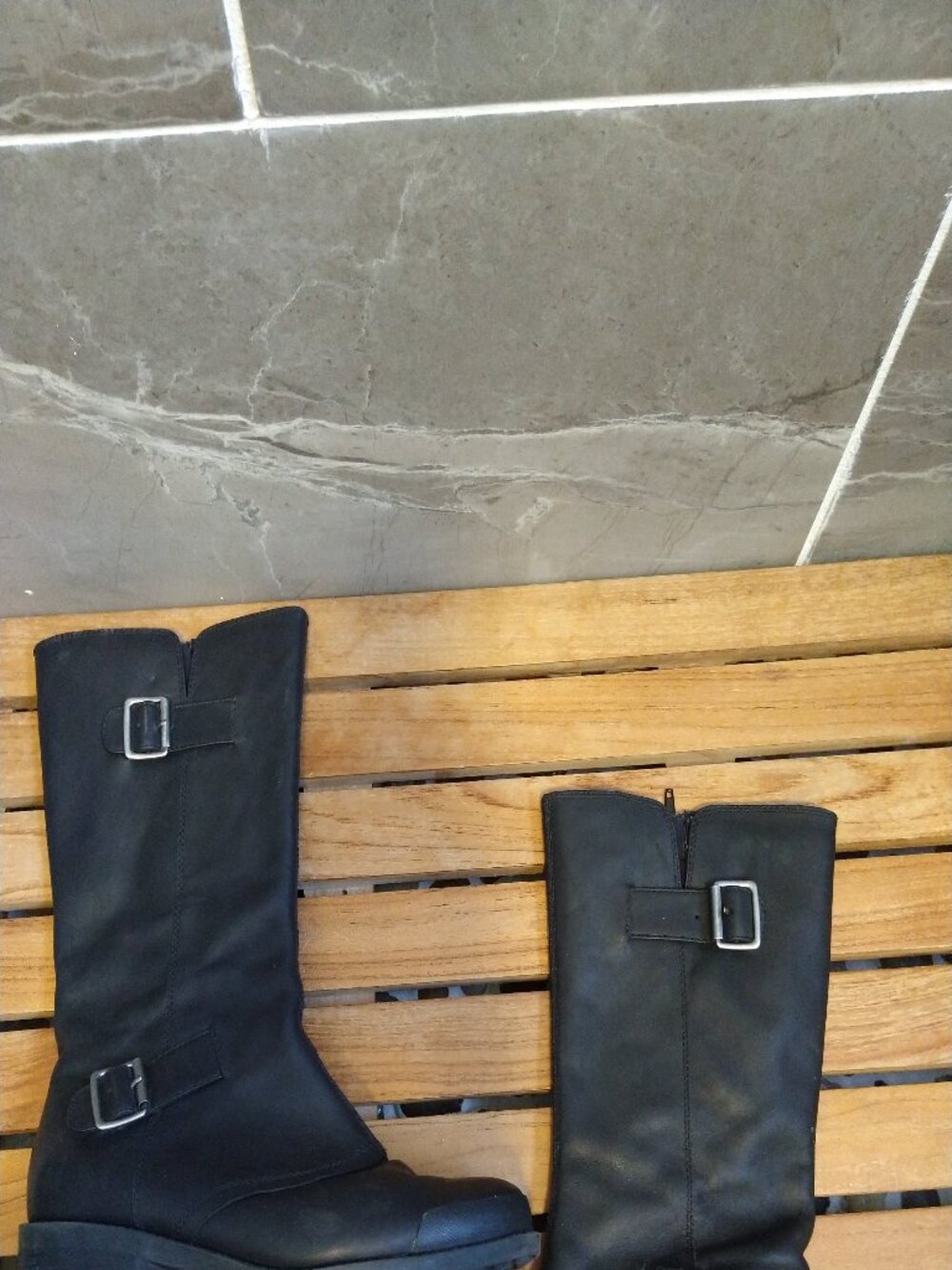 Duke Black Leather Double Buckle Mid-Calf Boots (Style Duke 17 / M204740, 9M)